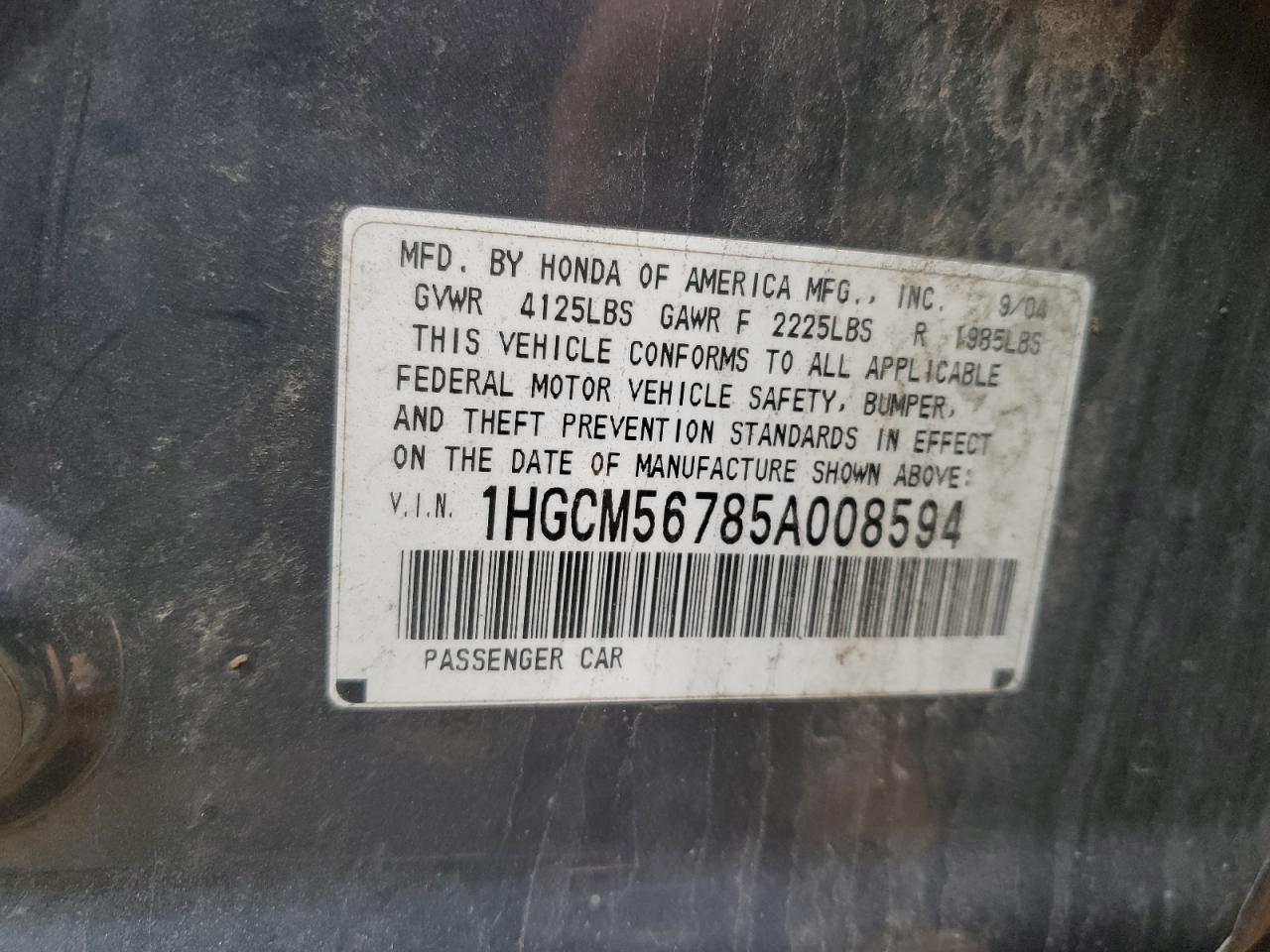 1HGCM56785A008594 2005 Honda Accord Ex