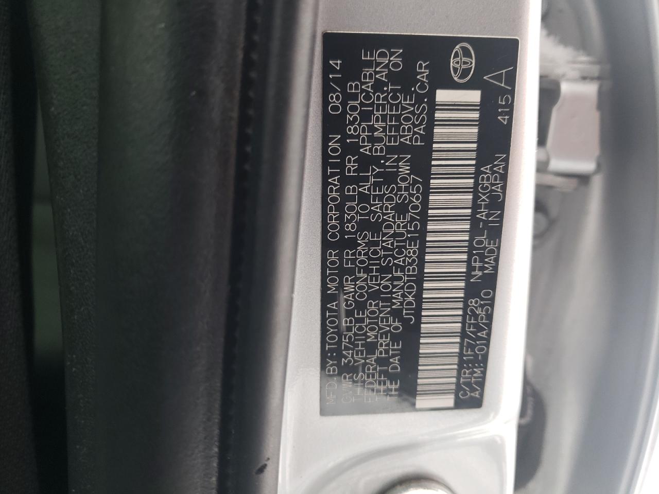 JTDKDTB38E1570657 2014 Toyota Prius C