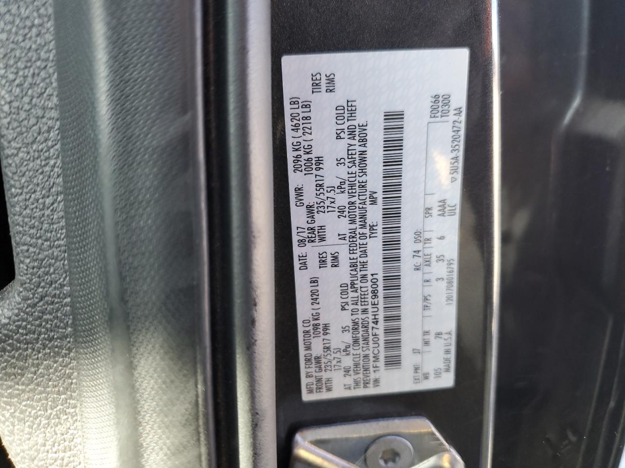 2017 Ford Escape S VIN: 1FMCU0F74HUE98001 Lot: 37545044