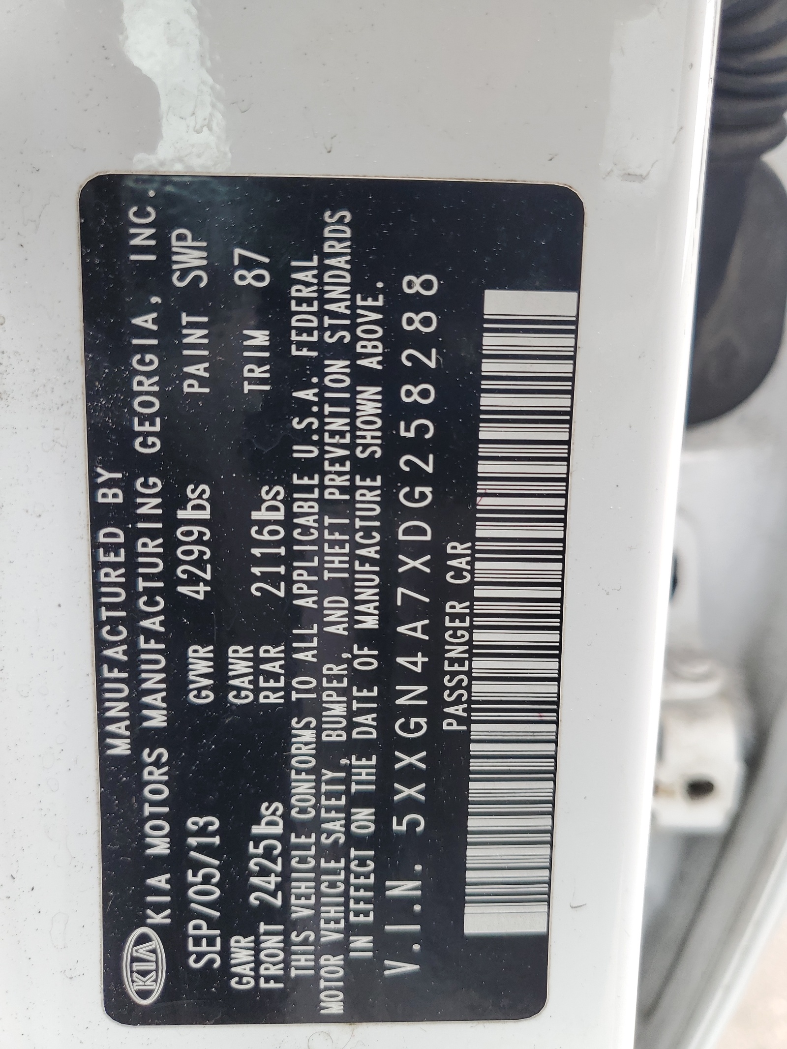 5XXGN4A7XDG258288 2013 Kia Optima Ex