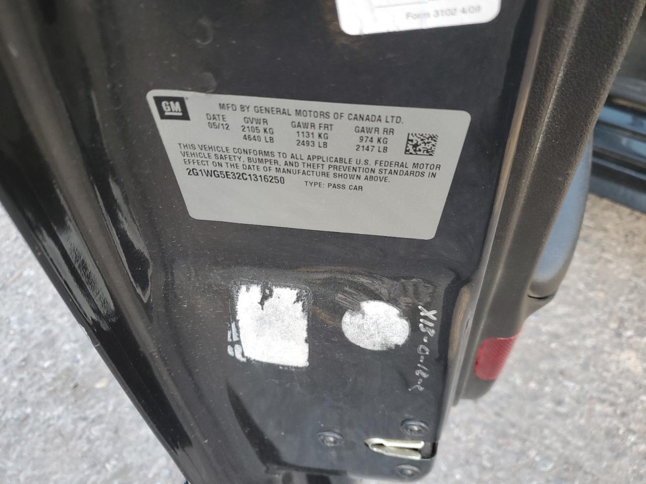 2012 Chevrolet Impala Lt VIN: 2G1WG5E32C1316250 Lot: 39424974