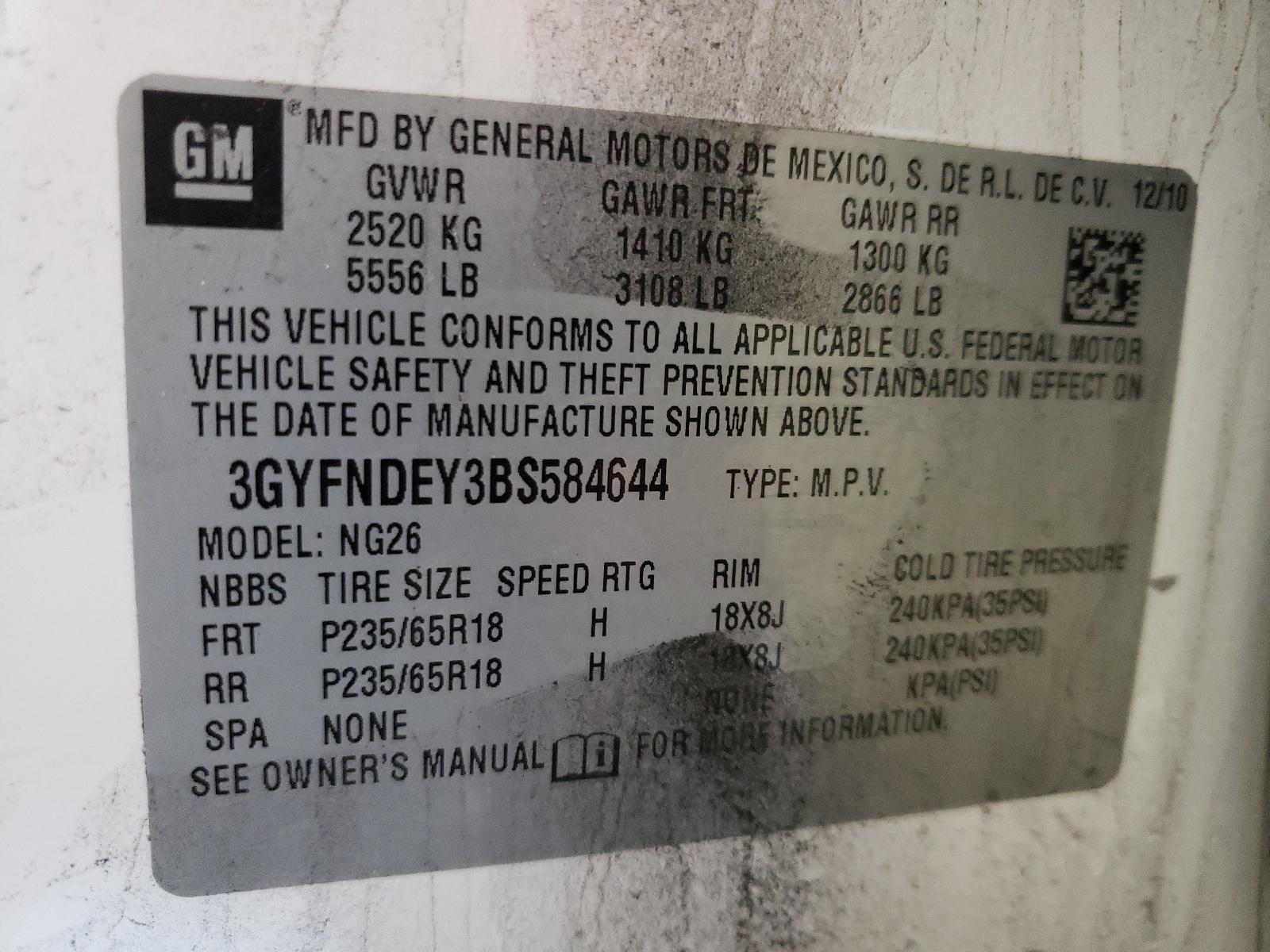 3GYFNDEY3BS584644 2011 Cadillac Srx Luxury Collection