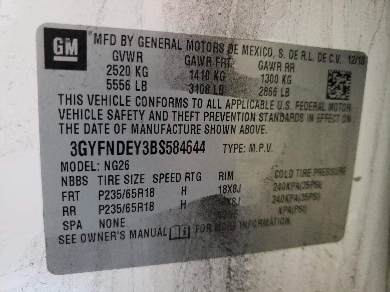 2011 Cadillac Srx Luxury Collection VIN: 3GYFNDEY3BS584644 Lot: 39000724