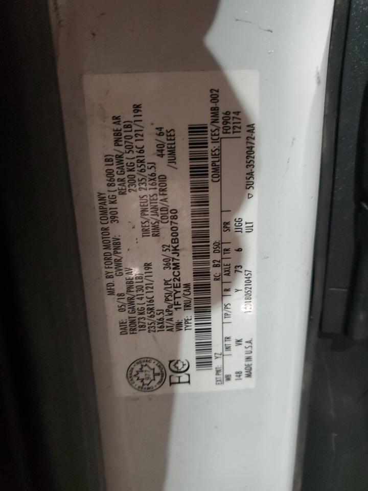2018 Ford Transit T-150 VIN: 1FTYE2CM7JKB00780 Lot: 39556634