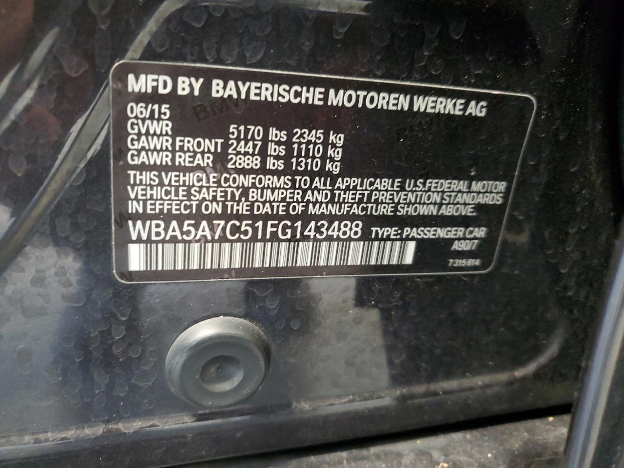 WBA5A7C51FG143488 2015 BMW 528 Xi