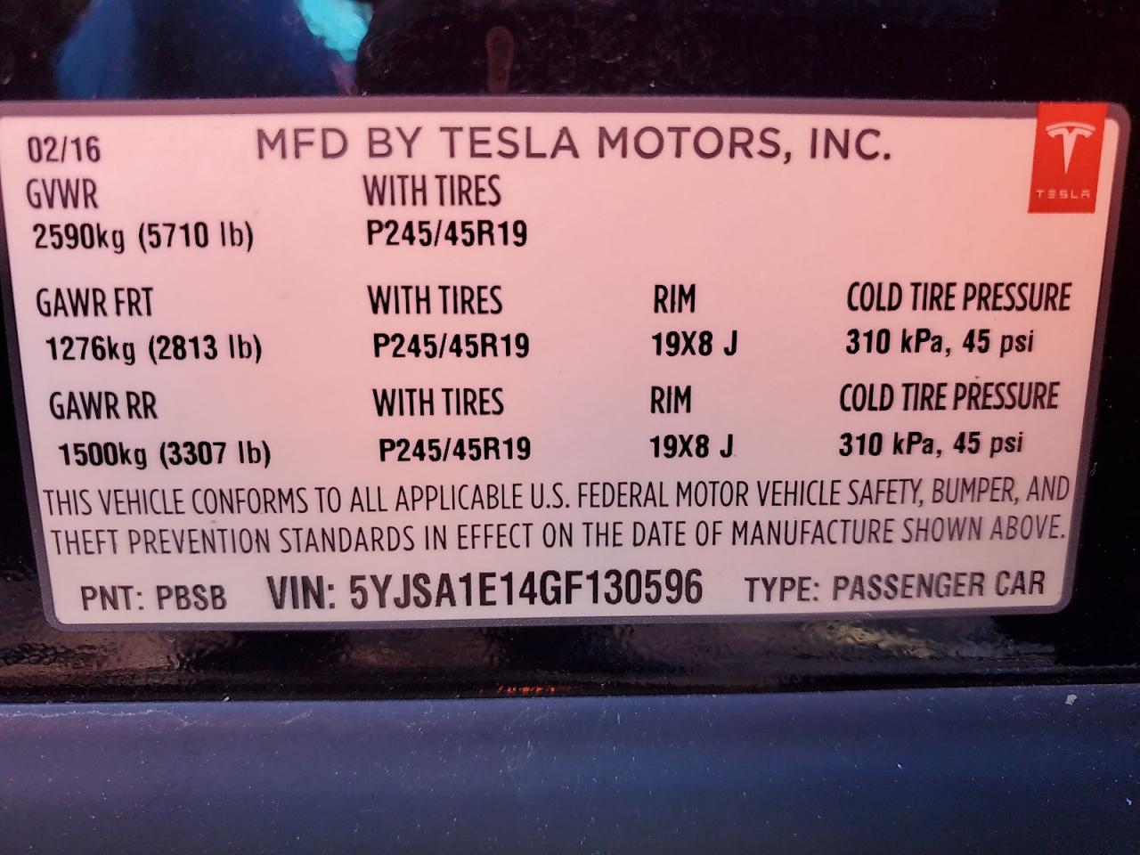 5YJSA1E14GF130596 2016 Tesla Model S