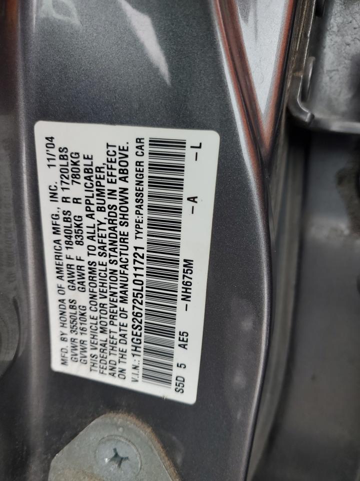 1HGES26725L011721 2005 Honda Civic Ex