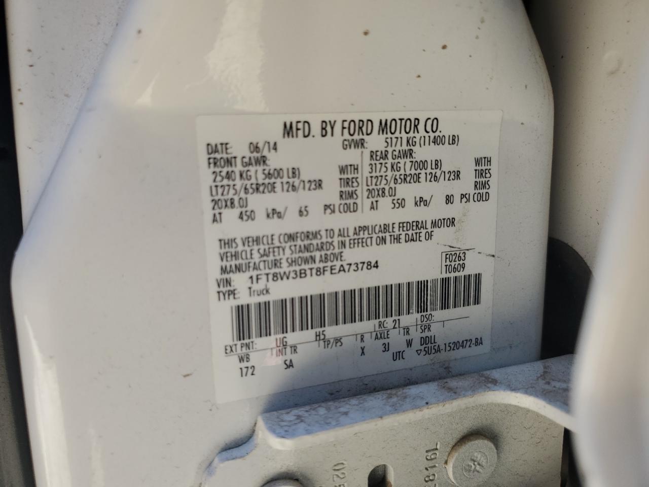 2015 Ford F350 Super Duty VIN: 1FT8W3BT8FEA73784 Lot: 37080404