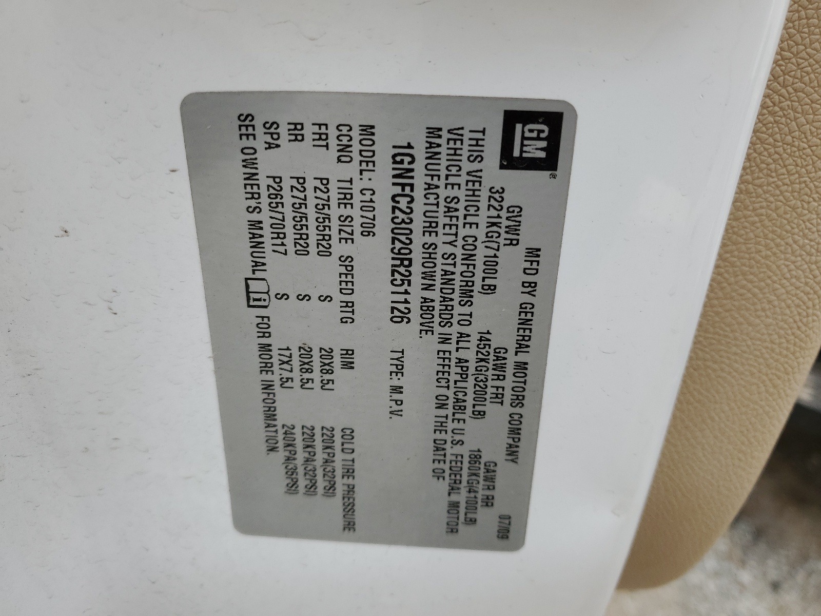 1GNFC23029R251126 2009 Chevrolet Tahoe C1500 Lt