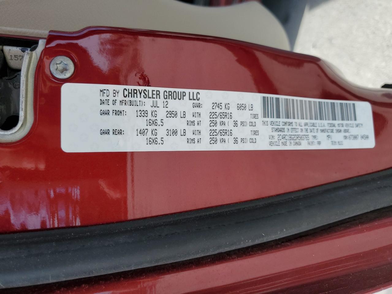 2013 Chrysler Town & Country Touring VIN: 2C4RC1BG2DR503765 Lot: 70324724