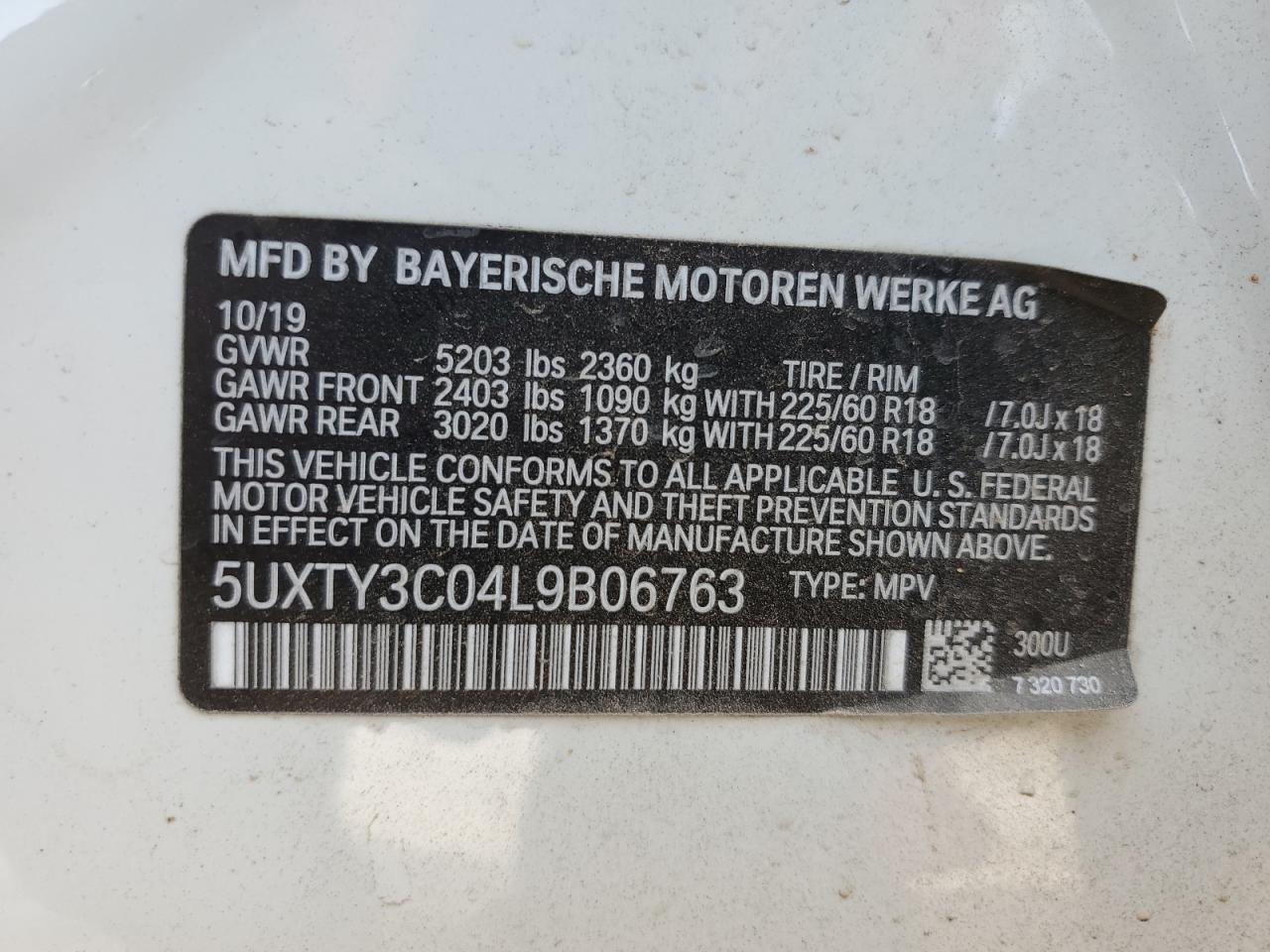 5UXTY3C04L9B06763 2020 BMW X3 Sdrive30I