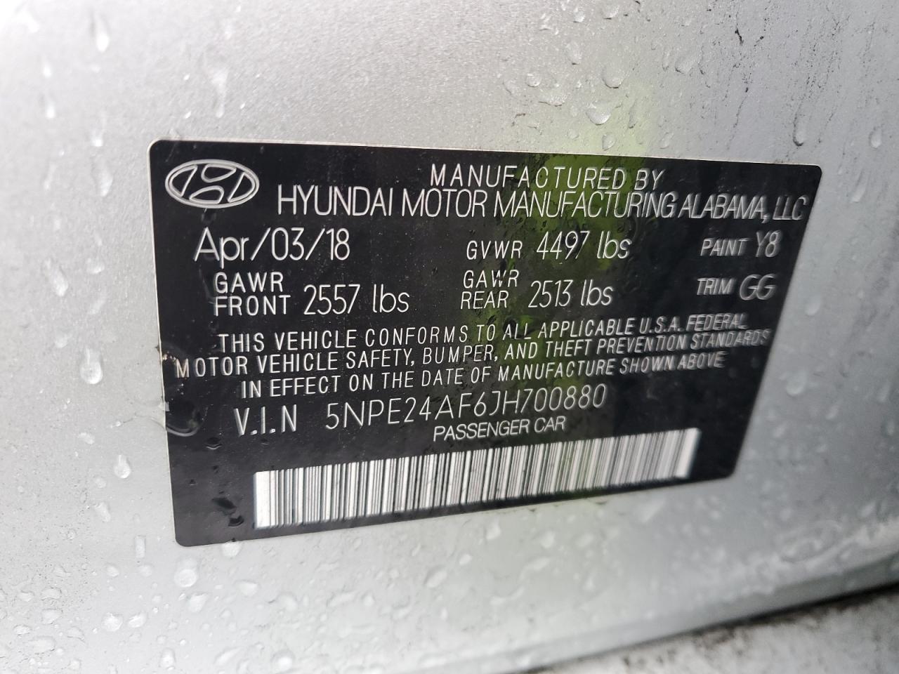 5NPE24AF6JH700880 2018 Hyundai Sonata Se