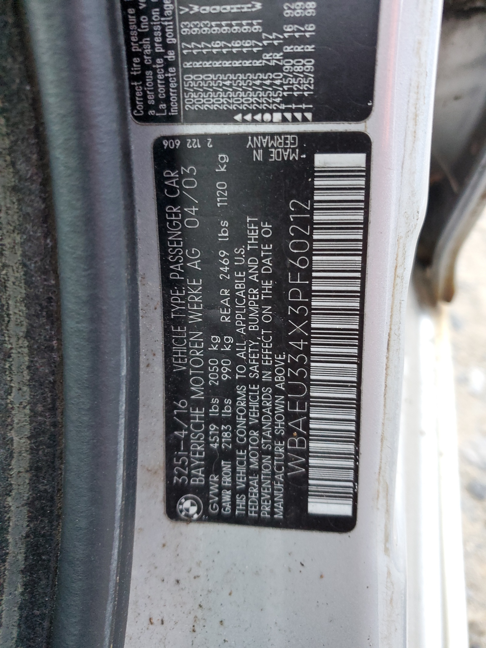 WBAEU334X3PF60212 2003 BMW 325 Xi