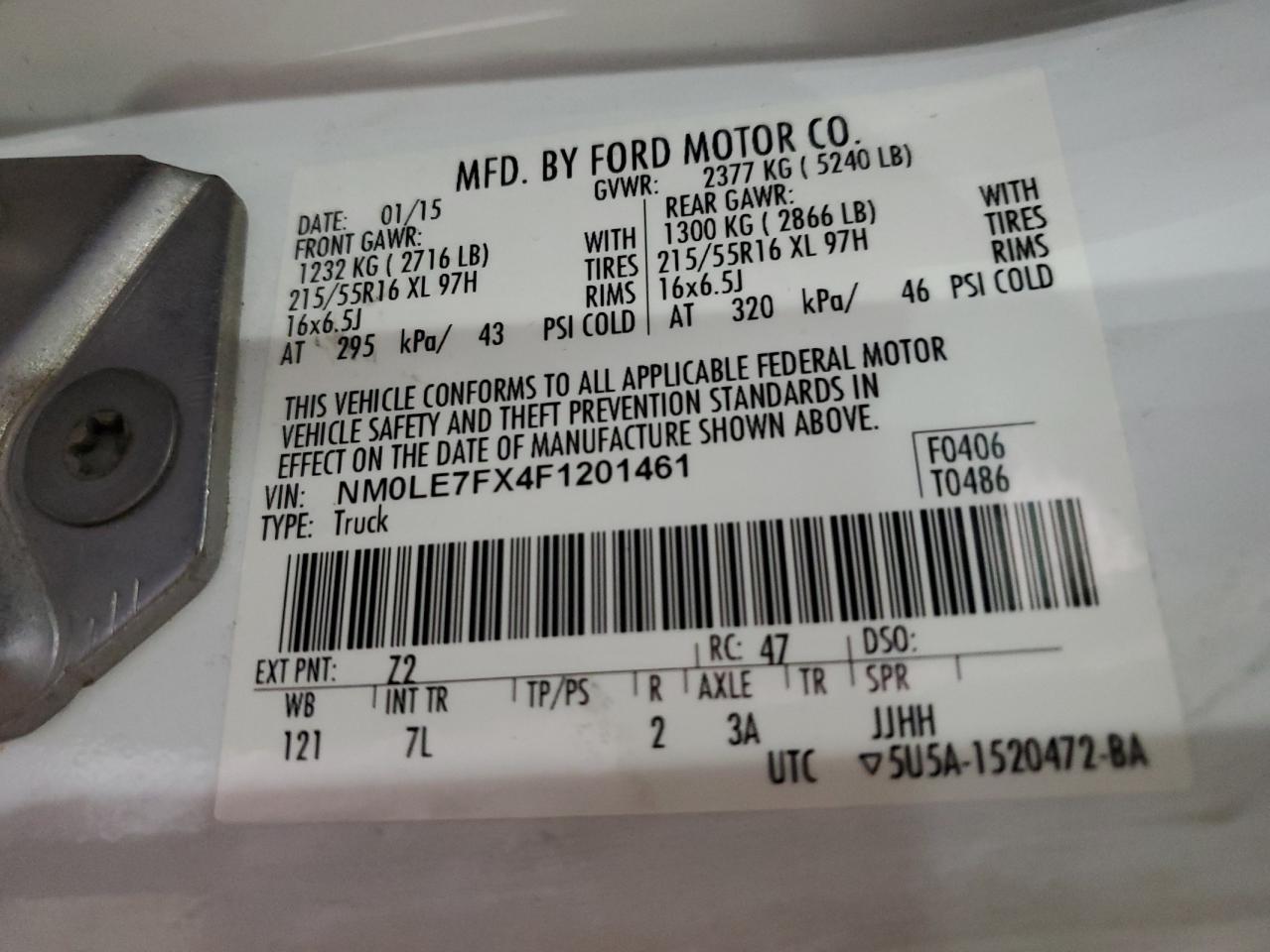 NM0LE7FX4F1201461 2015 Ford Transit Connect Xlt