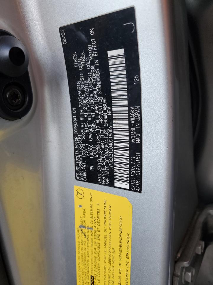 2004 Lexus Rx 330 VIN: JTJGA31U040018886 Lot: 40203024