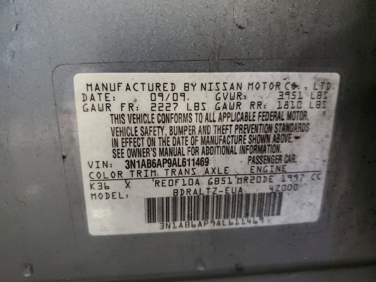 3N1AB6AP9AL611469 2010 Nissan Sentra 2.0