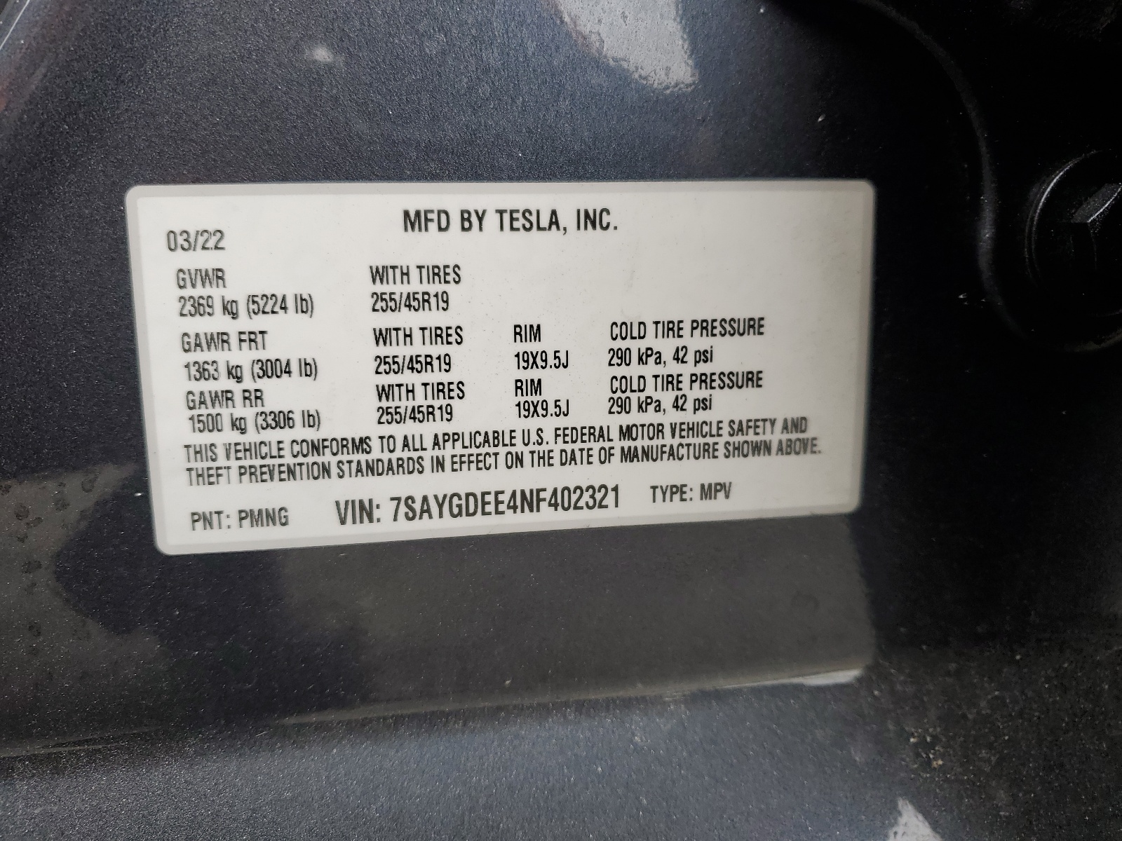 7SAYGDEE4NF402321 2022 Tesla Model Y