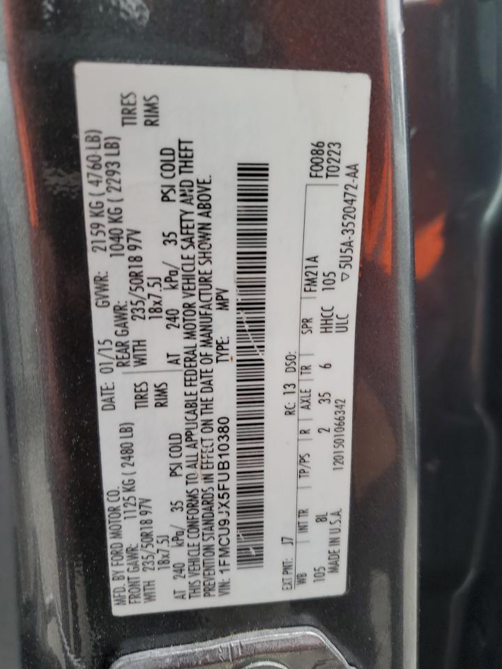 2015 Ford Escape Titanium VIN: 1FMCU9JX5FUB10380 Lot: 37291304