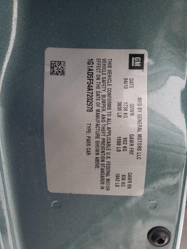 2010 Chevrolet Cobalt 1Lt VIN: 1G1AD5F54A7202978 Lot: 54125964