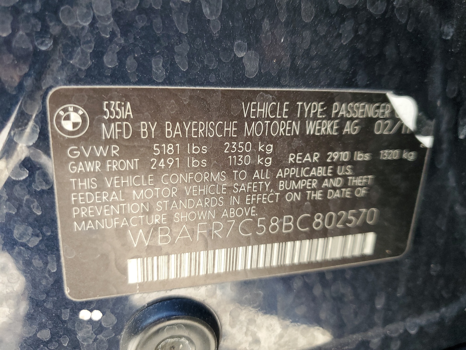 WBAFR7C58BC802570 2011 BMW 535 I