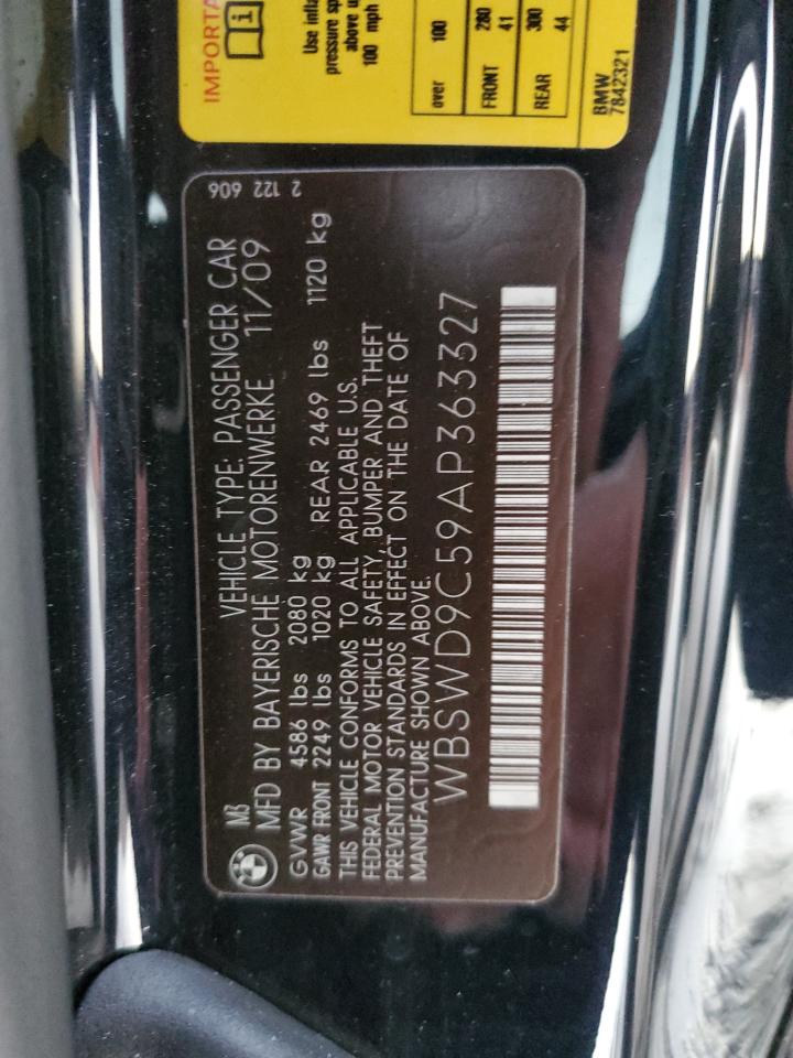 2010 BMW M3 VIN: WBSWD9C59AP363327 Lot: 82716963