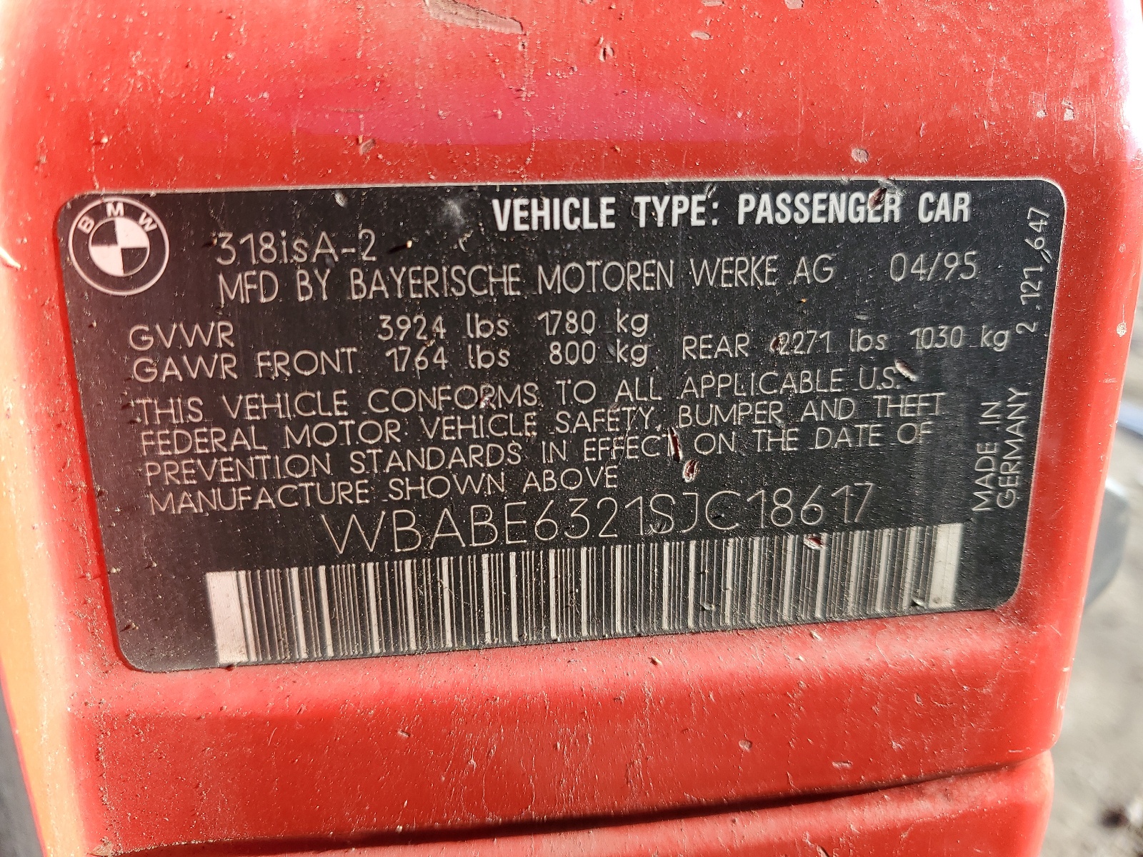 WBABE6321SJC18617 1995 BMW 318 Is Automatic