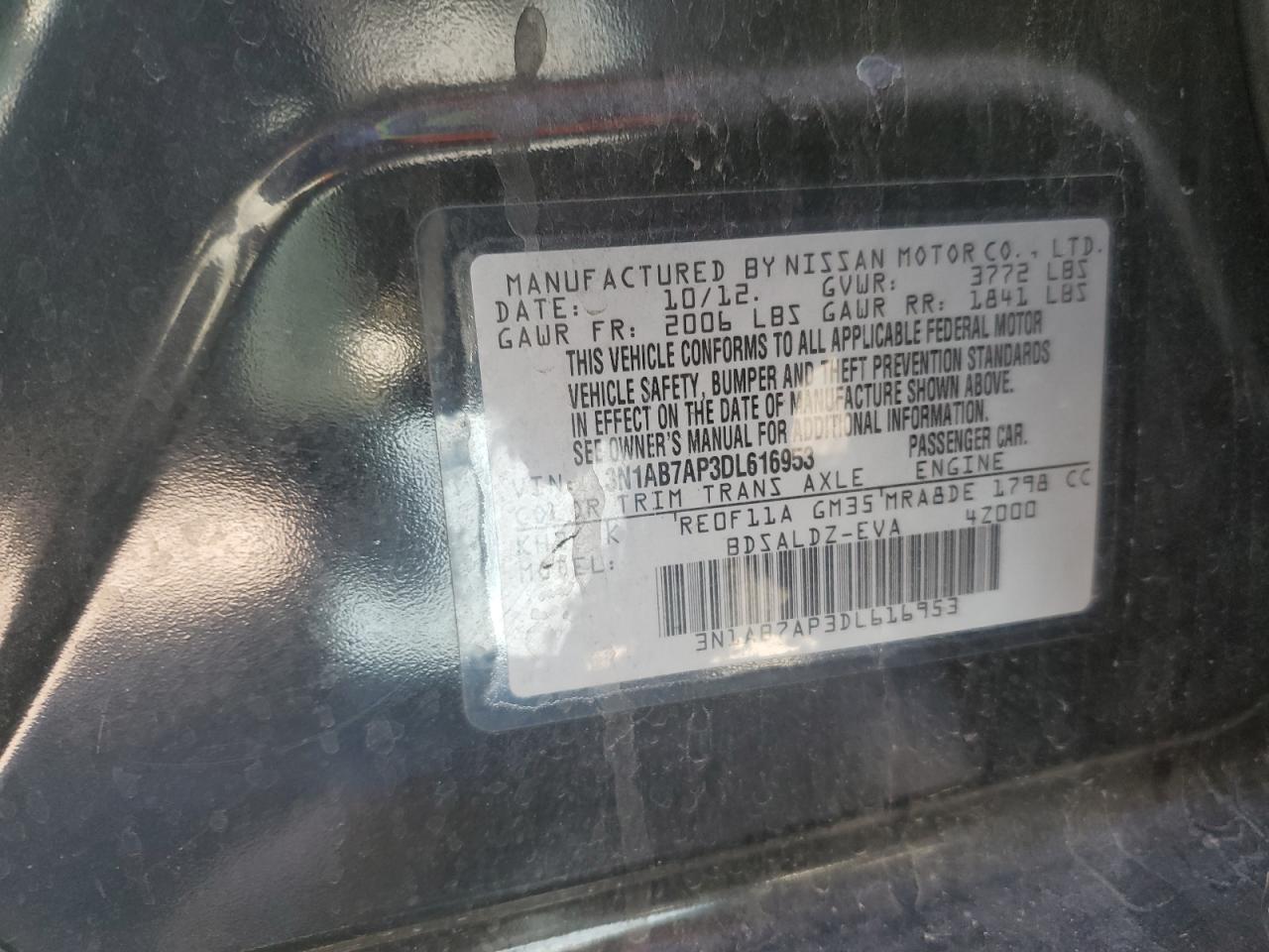 3N1AB7AP3DL616953 2013 Nissan Sentra S