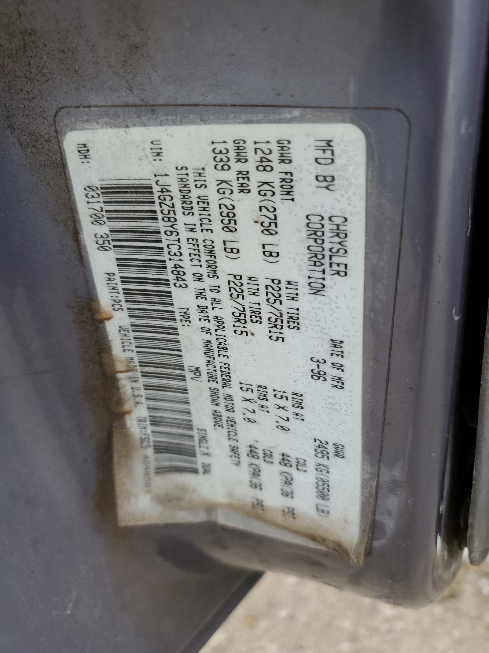 1J4GZ58Y6TC314843 1996 Jeep Grand Cherokee Laredo