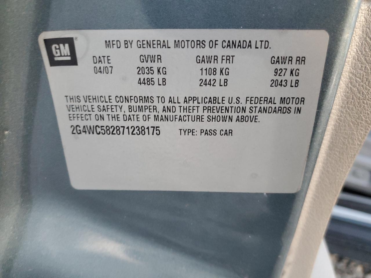 2007 Buick Lacrosse Cx VIN: 2G4WC582871238175 Lot: 82656603