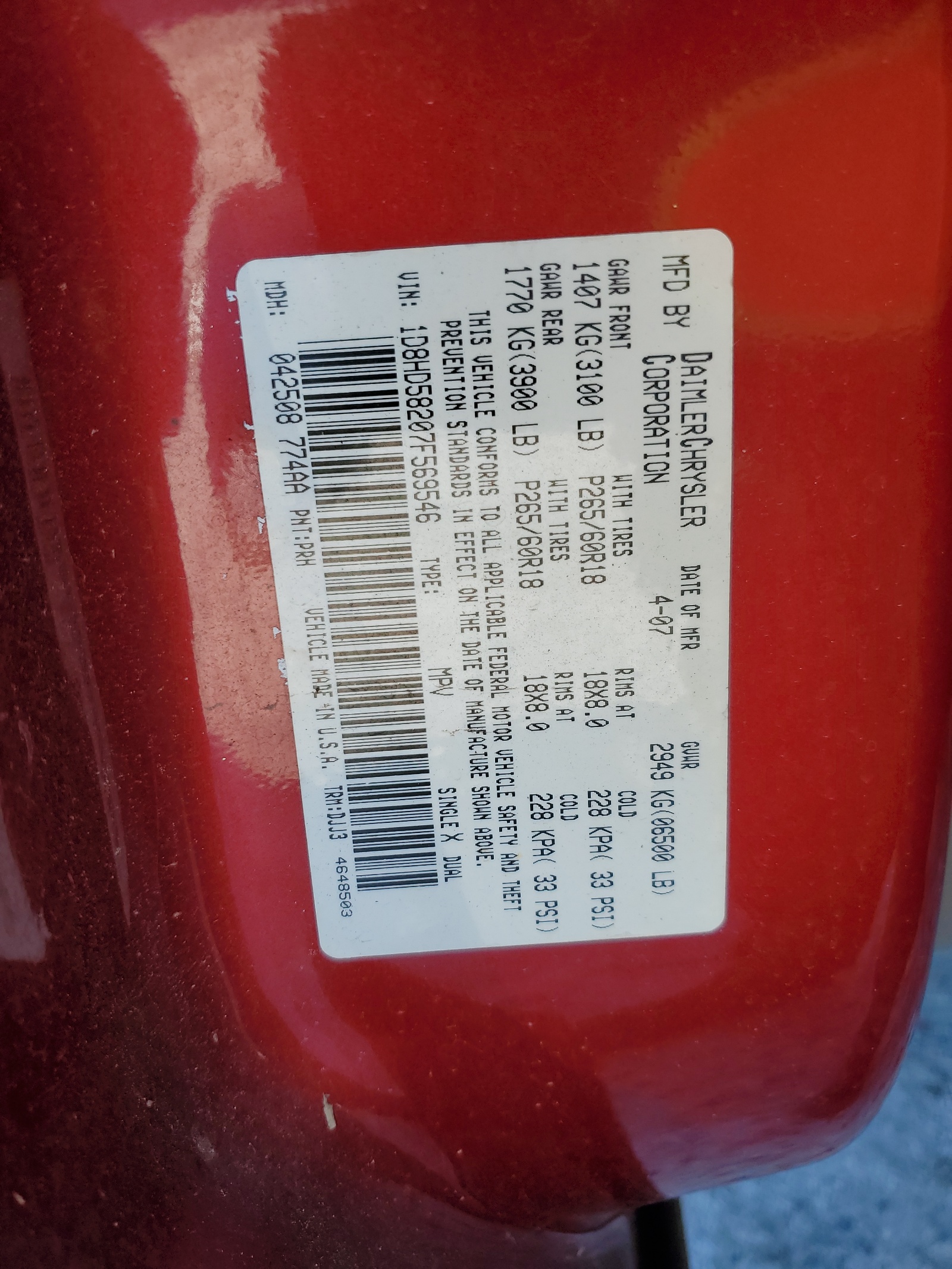 1D8HD58207F569546 2007 Dodge Durango Limited