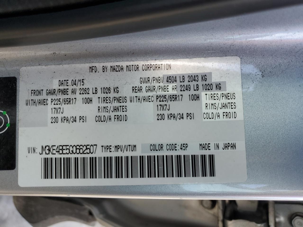 JM3KE4BE5G0662507 2016 Mazda Cx-5 Sport