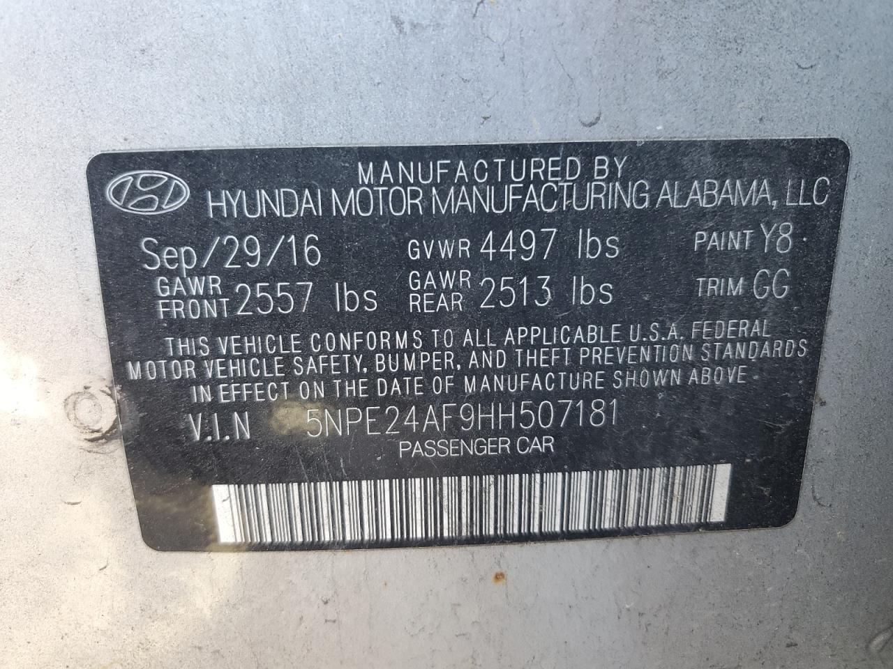 5NPE24AF9HH507181 2017 Hyundai Sonata Se