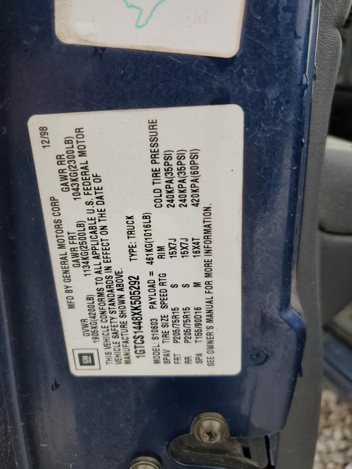 1999 GMC Sonoma VIN: 1GTCS1448XK505292 Lot: 38568394