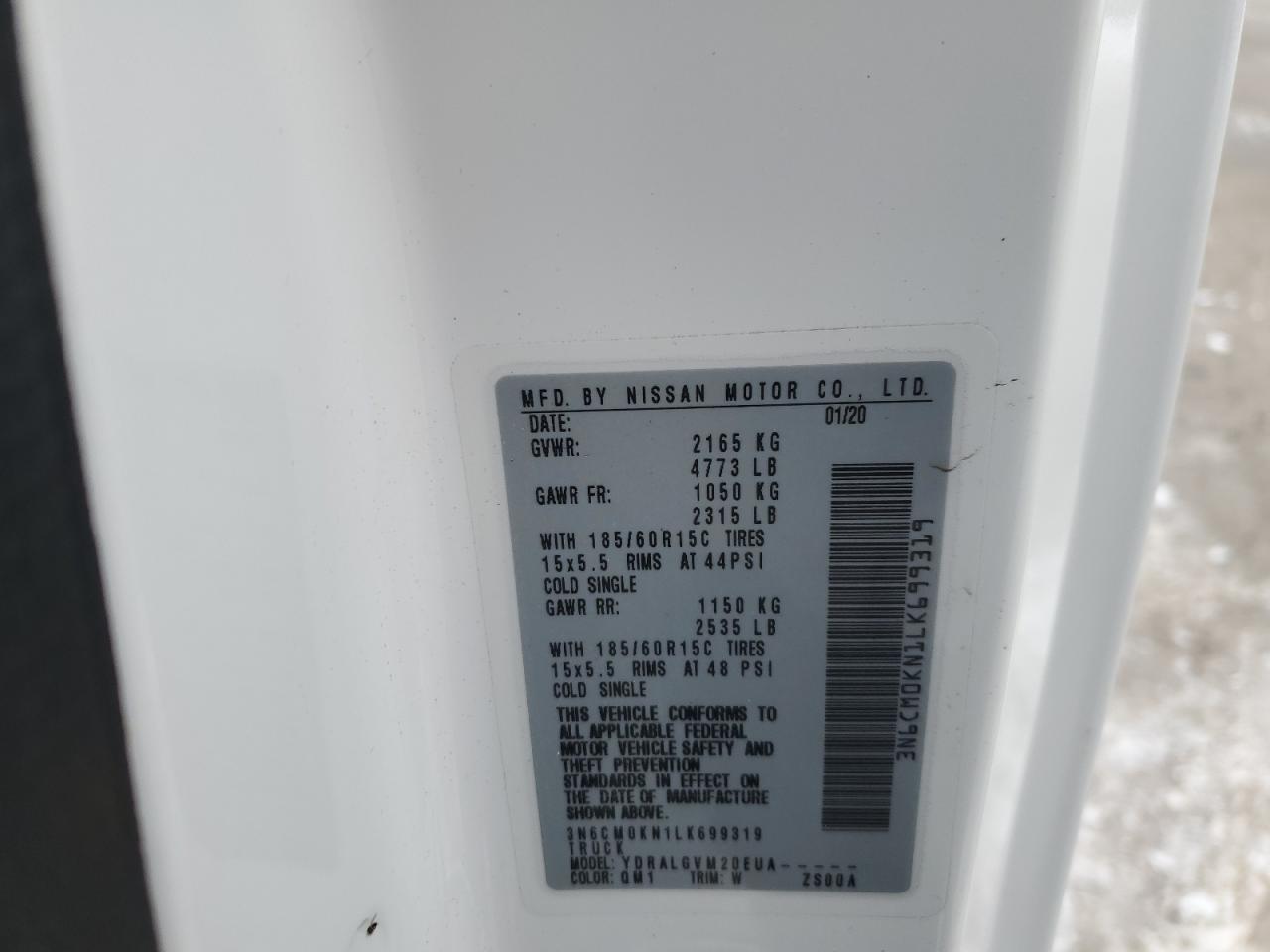 2020 Nissan Nv200 2.5S VIN: 3N6CM0KN1LK699319 Lot: 60892924