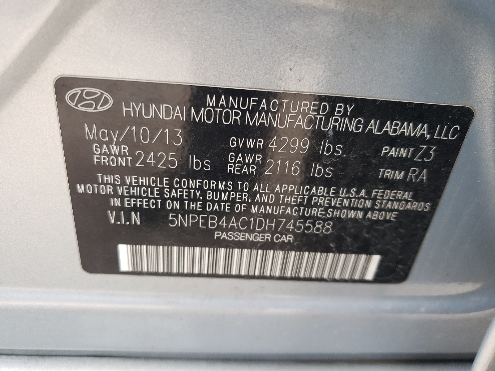 5NPEB4AC1DH745588 2013 Hyundai Sonata Gls