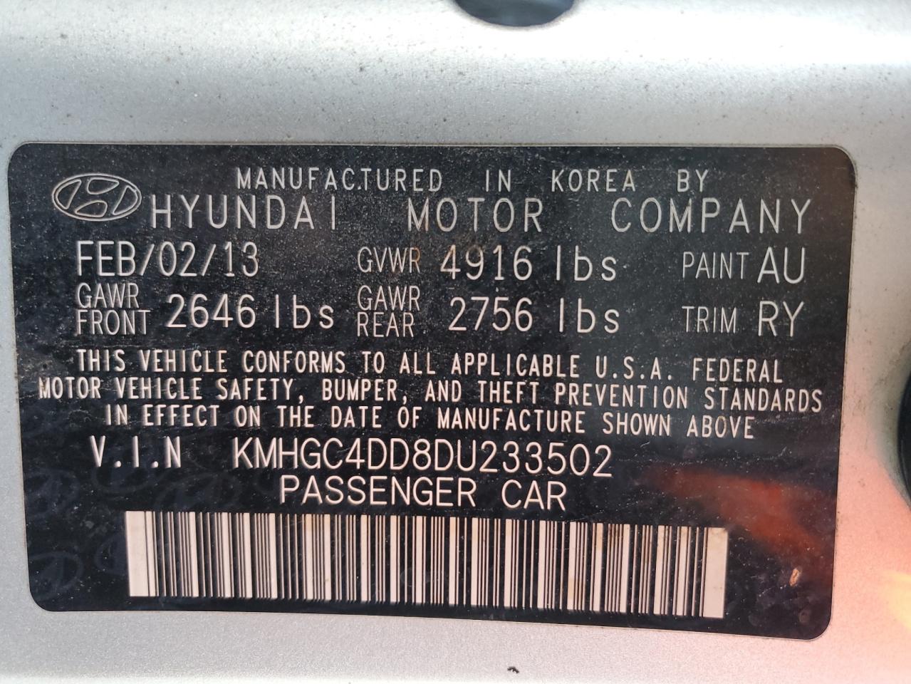 KMHGC4DD8DU233502 2013 Hyundai Genesis 3.8L