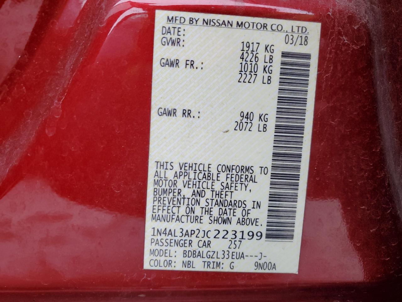 1N4AL3AP2JC223199 NISSAN ALTIMA 2018
