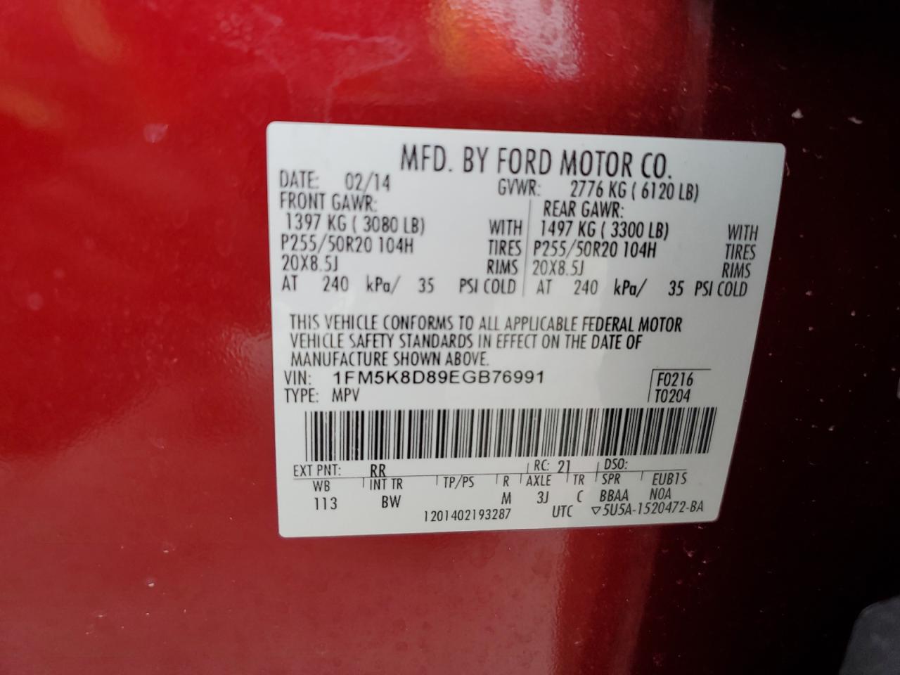 2014 Ford Explorer Xlt VIN: 1FM5K8D89EGB76991 Lot: 41444785