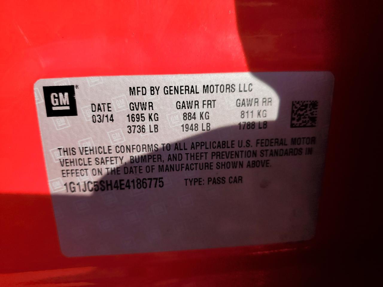 2014 Chevrolet Sonic Lt VIN: 1G1JC5SH4E4186775 Lot: 51591105