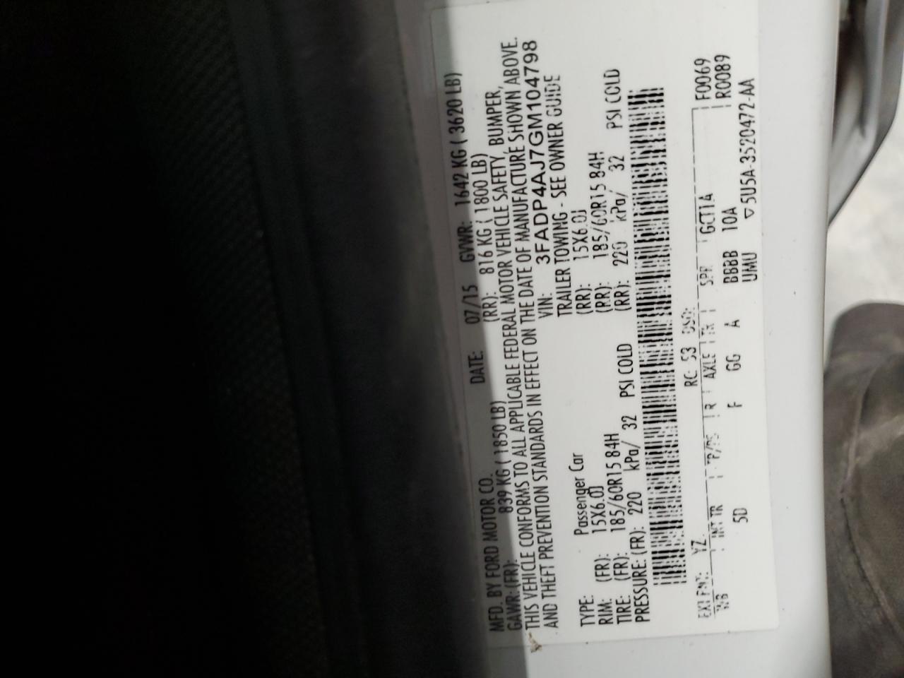 2016 Ford Fiesta S VIN: 3FADP4AJ7GM104798 Lot: 88238365