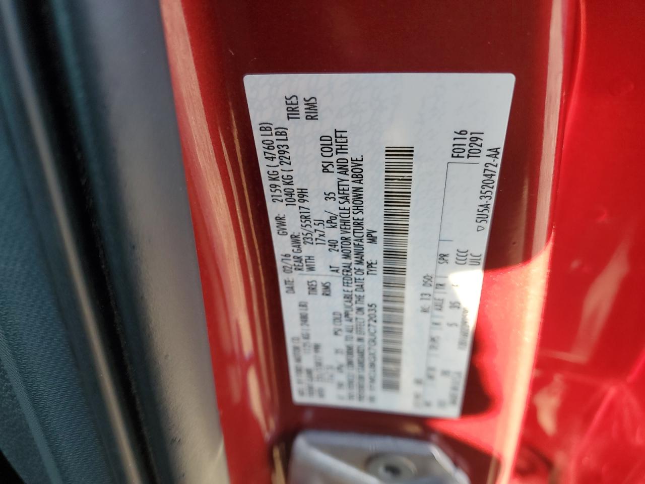 1FMCU9GX7GUC72035 FORD ESCAPE 2016