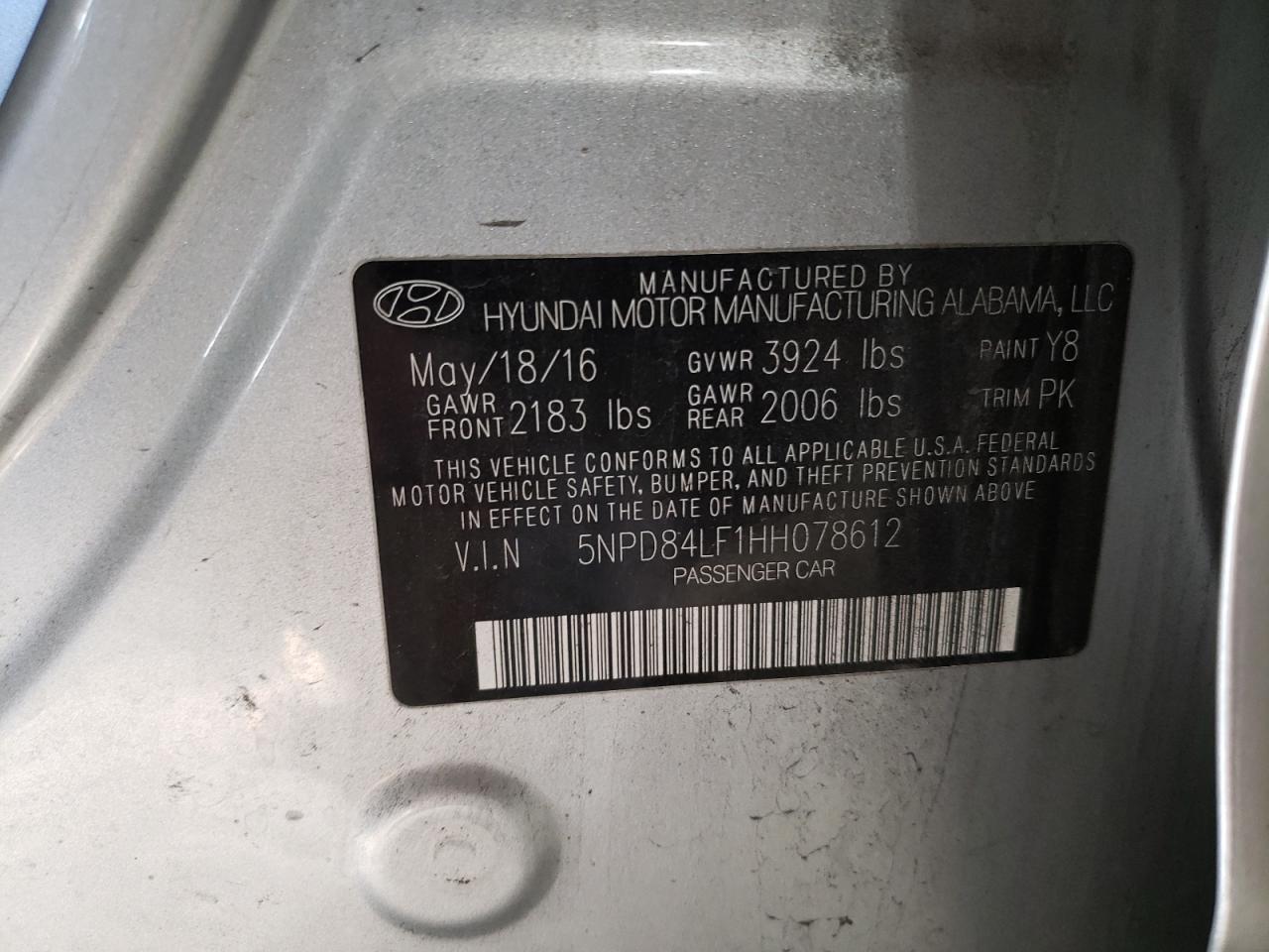 2017 Hyundai Elantra Se VIN: 5NPD84LF1HH078612 Lot: 87590035