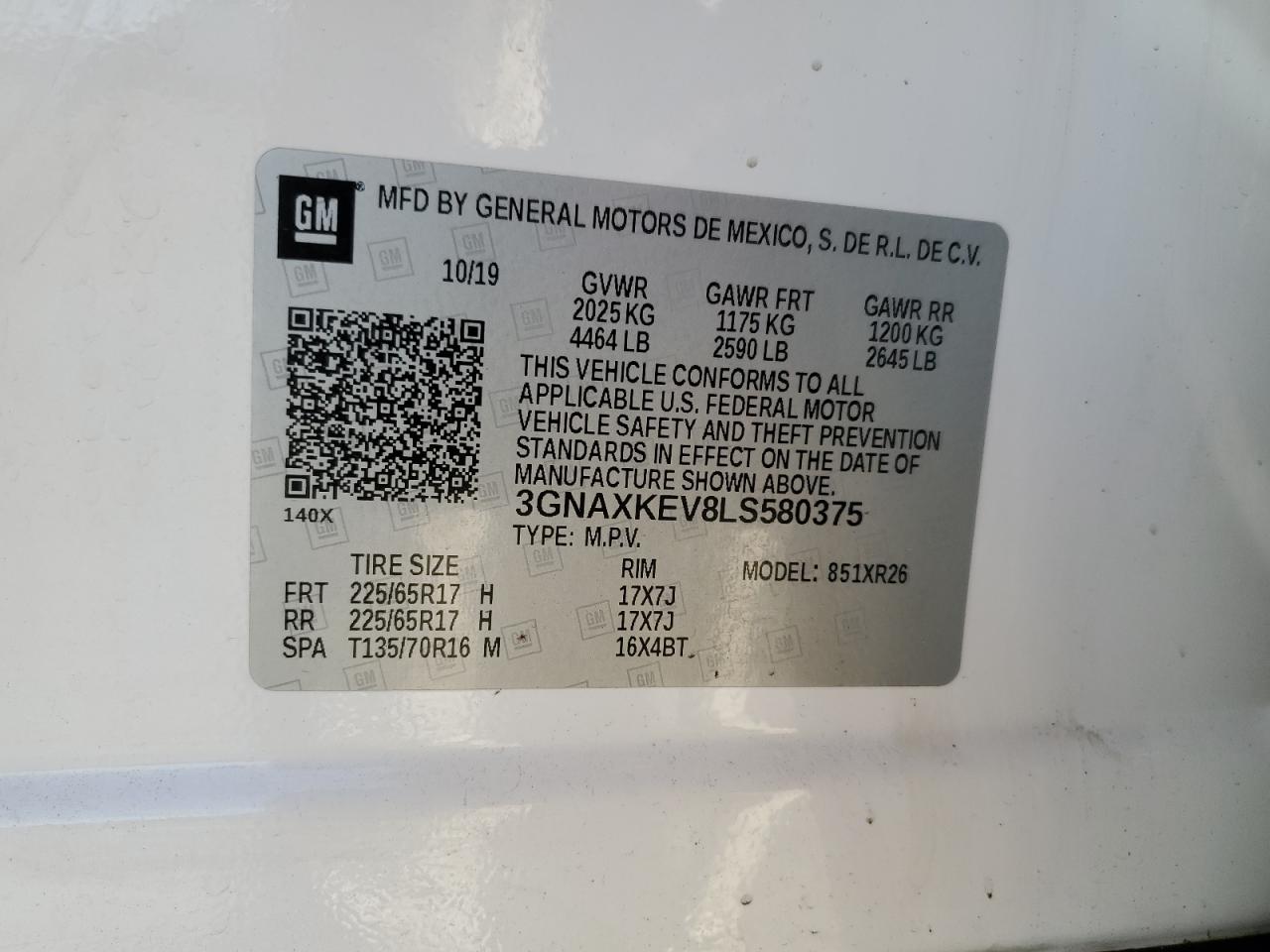 3GNAXKEV8LS580375 CHEVROLET EQUINOX 2020