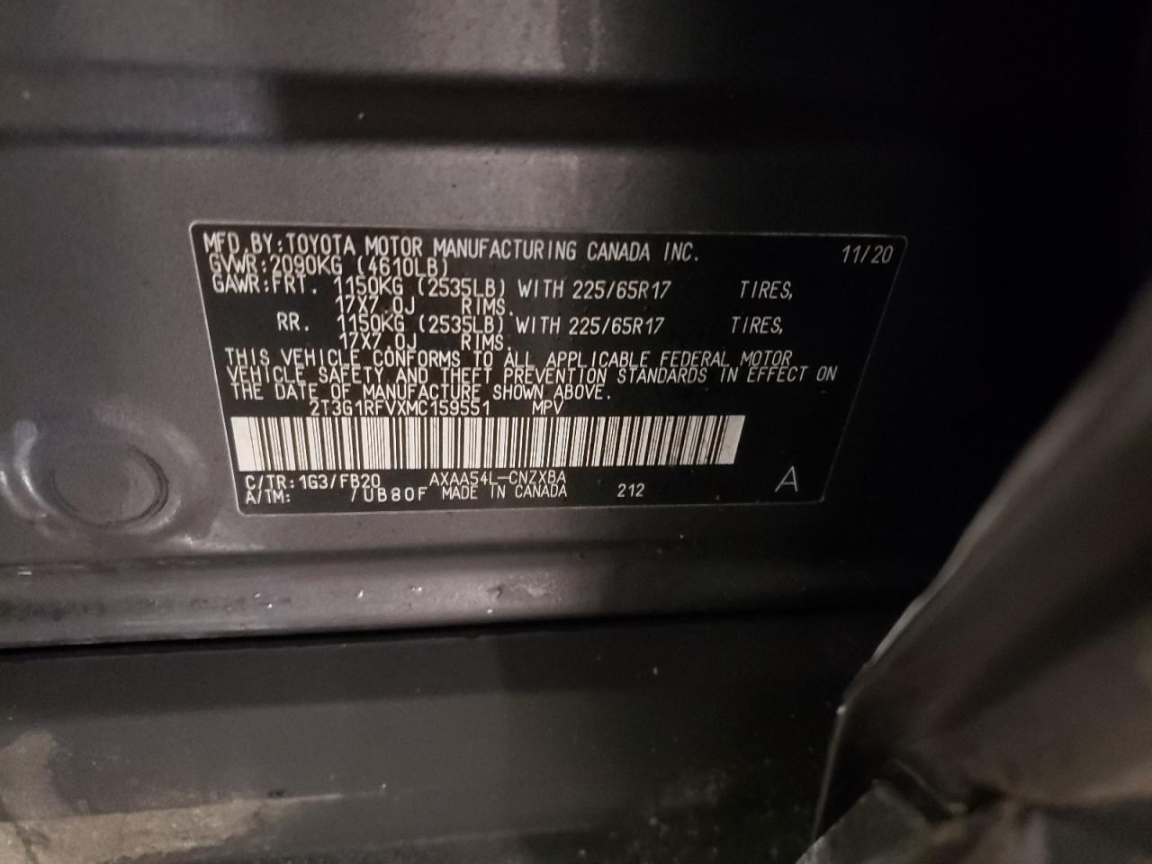2T3G1RFVXMC159551 TOYOTA RAV4 2021