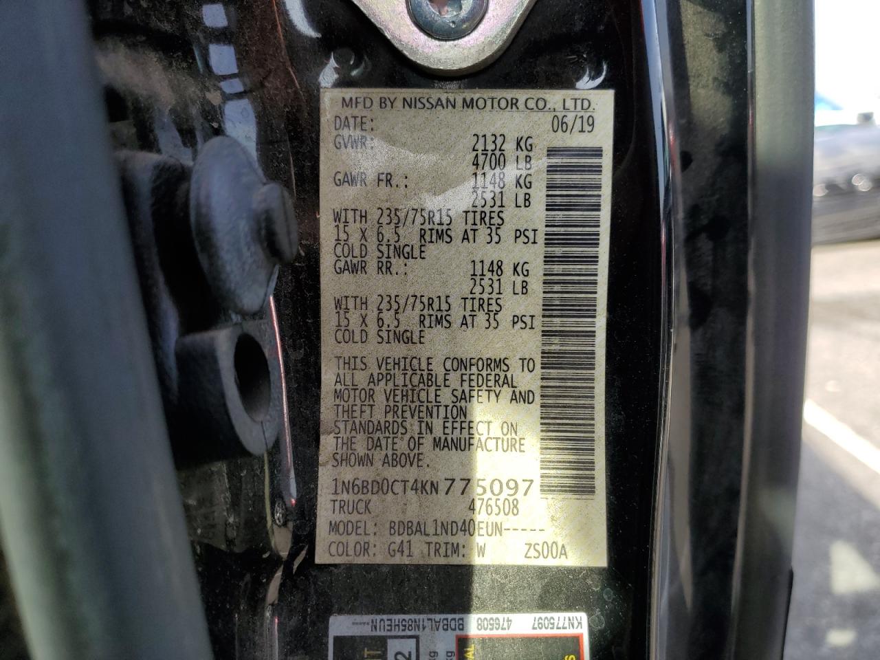 1N6BD0CT4KN775097 NISSAN FRONTIER 2019