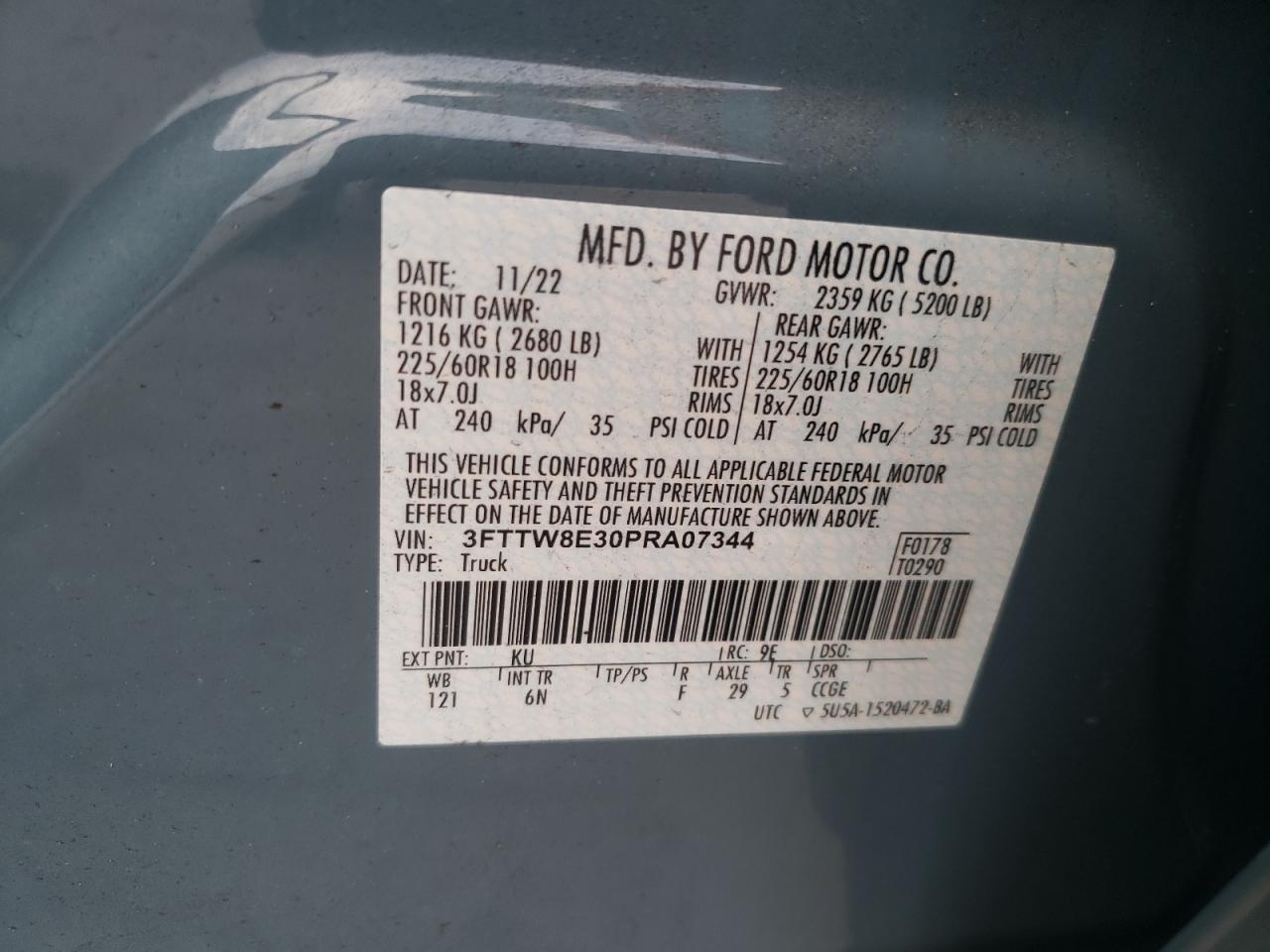 3FTTW8E30PRA07344 FORD MAVERICK 2023