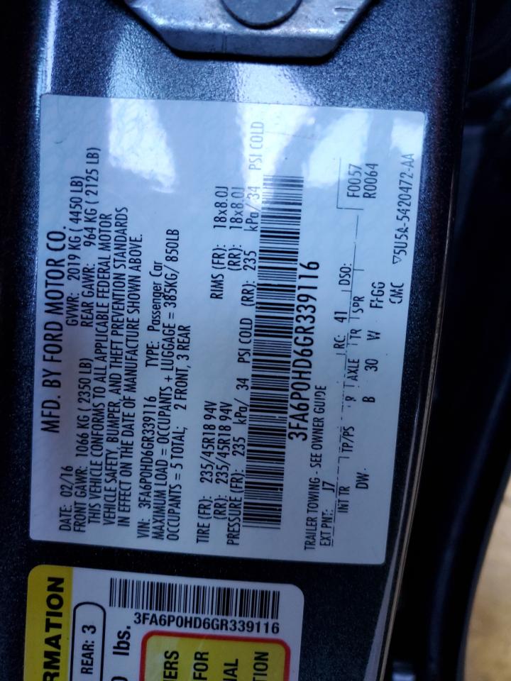 3FA6P0HD6GR339116 FORD FUSION 2016