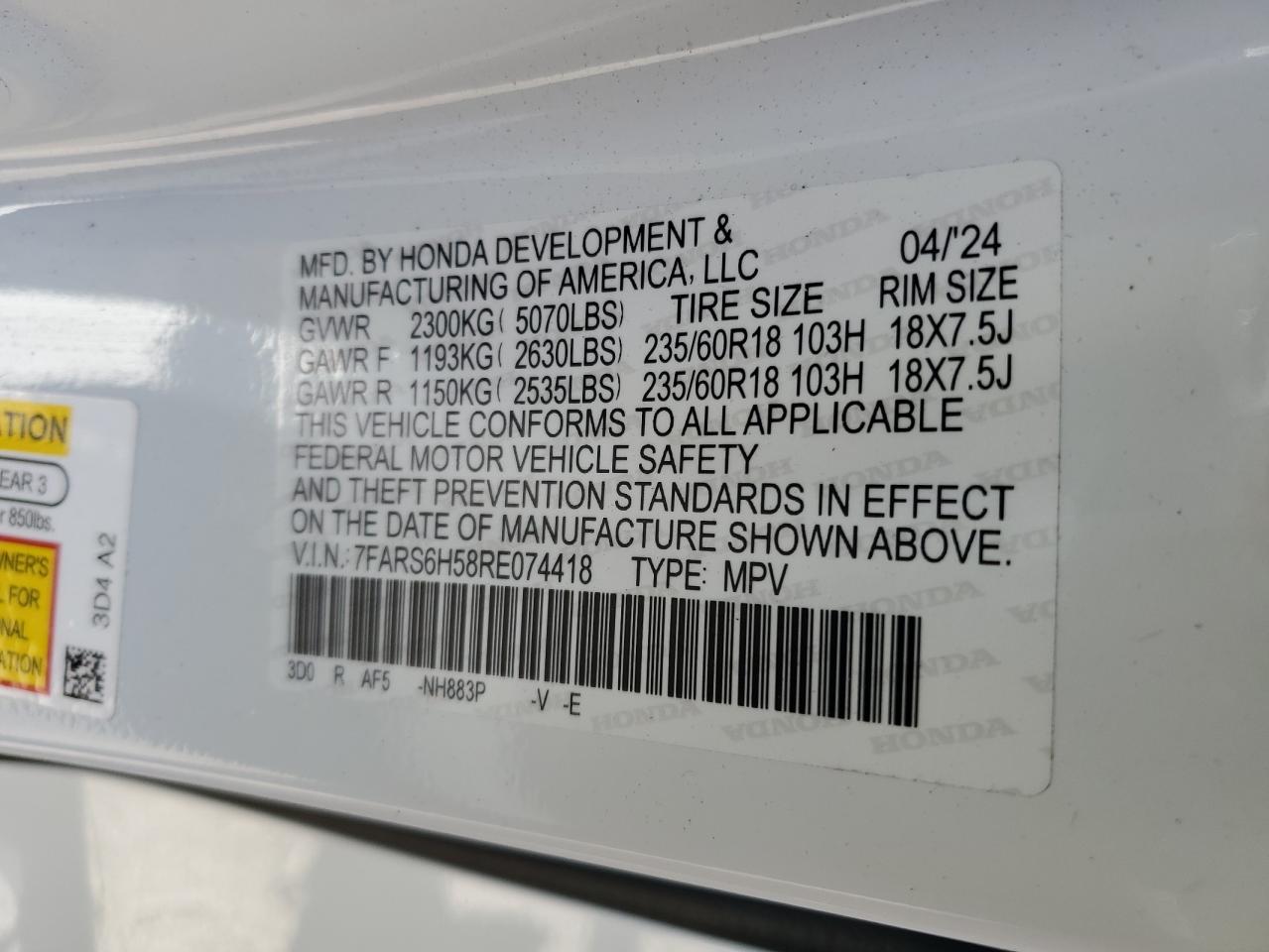 7FARS6H58RE074418 HONDA CRV 2024