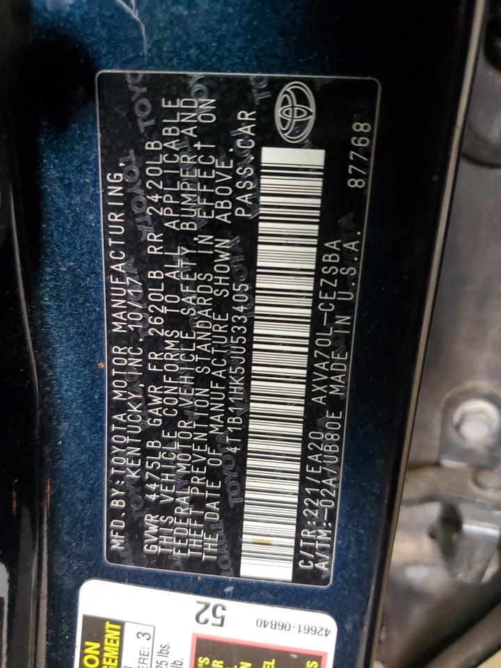 4T1B11HK5JU533405 TOYOTA CAMRY 2018