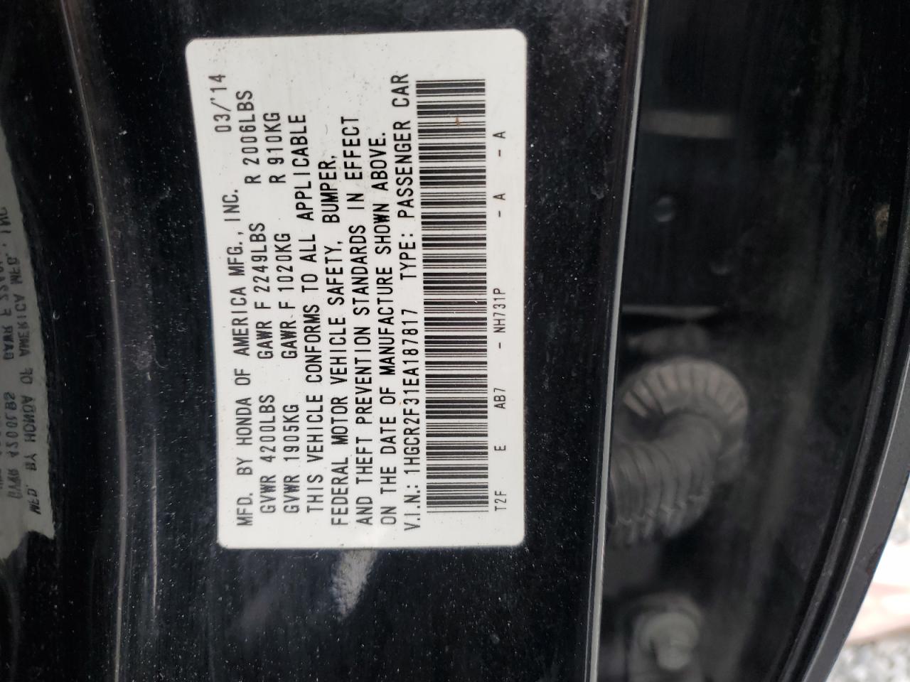 VIN 1HGCR2F31EA187817 2014 HONDA ACCORD no.13